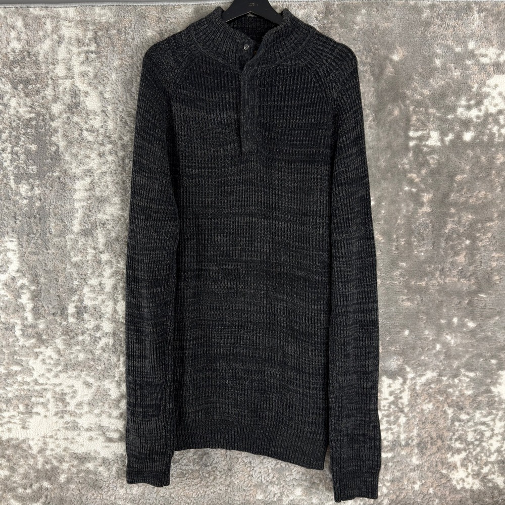 Blue Size 2XLT Ribbed Knit Mock Neck Quarter Button Sweater Gray Long Sleeve Men
